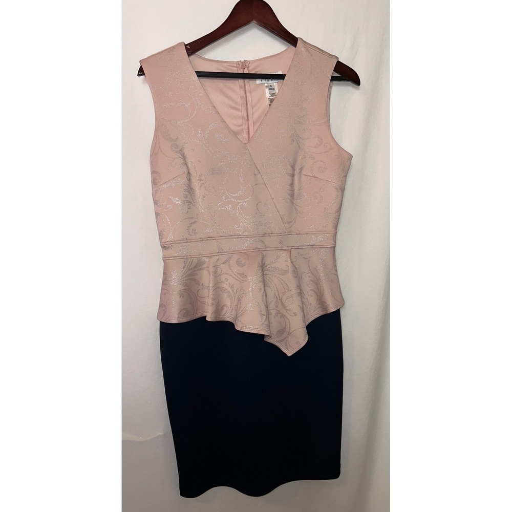 Enfocus Studio Blush Pink Navy Dress Sleeveless‎ Peplum Party Cocktail Size 8